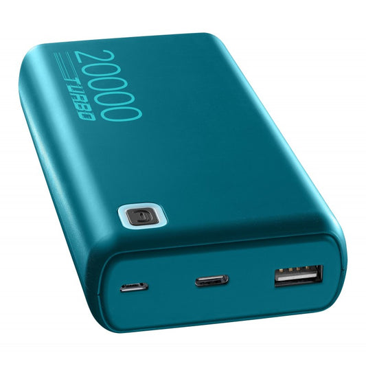 POWER BANK CELLULARLINE ESSENCE TURBO 20000mAH 20W 3 PORTE USB - Micro USB - USB C BLUE